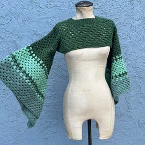 Crochet Cropped Sweater Shrug Shawl Statement Sleeves